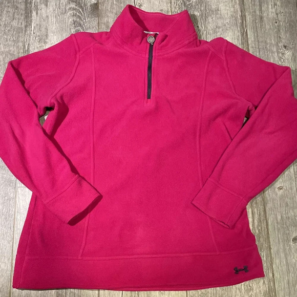 Under Armour Jackets & Blazers - Under Armour Women's [M] 1/4 Zip Logo Sweatshirt Fleece Pullover Pink